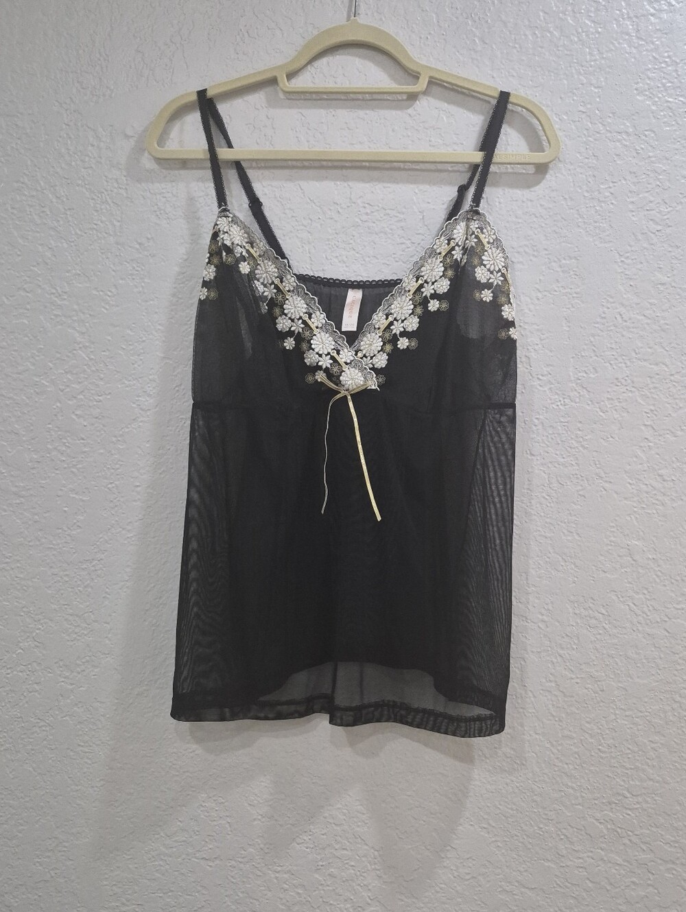 Cacique Black Floral Lace Trim Sheer Cami Tank Top 18/20 2X